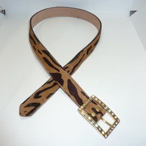 Vintage B.B. Simon Cheetah Print Leather Calf Hair Textured Gold Buckle Belt M